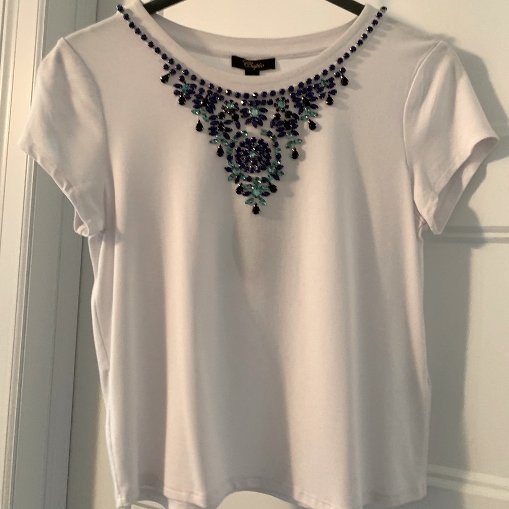 White crop top with jewelled neckline